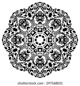 Ethnic round ornament. Hand drawn mandala. Henna mehndi design element. Orient traditional background. Lace circular ornament.  Ethnic, Indian, Islamic, Asian, ottoman, Arabic  motif. 