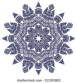 Ethnic round ornament. Hand drawn mandala. Henna mehndi design element. Orient traditional background. Indian, Islamic, Asian, ottoman, Arabic  motif. Vector illustration.
