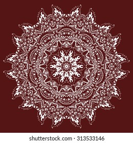 Ethnic round ornament. Hand drawn mandala. Henna mehndi design element. Orient traditional background.  Indian, Islamic, Asian, ottoman, Arabic  motif. Vector illustration.