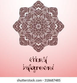 Ethnic round ornament. Hand drawn mandala. Henna mehndi design element. Orient traditional background.  Indian, Islamic, Asian, ottoman, Arabic  motif. Vector illustration.