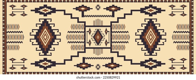 Ethnic runner geometric pattern vintage color. Vector ethnic southwestern rug. Native aztec Kilim geometric rug. Ethnic geometric pattern use for home flooring decoration, runner decorative elements.