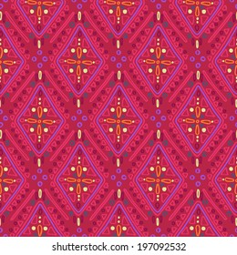 Ethnic rustic ornament. Seamless vector pattern in red tones
