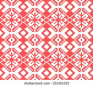 Ethnic scandinavian knitted winter seamless pattern with snowflakes. Colorful christmassy texture. Nativity elements.