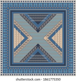 Diseño de patrones de bufanda étnica para el hijab en color azul