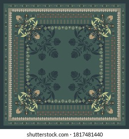 Ethnic scarf pattern design on green color. Hijab motif style