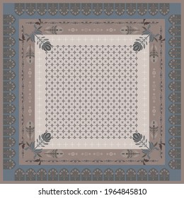 Ethnic scarf pattern with geometry vintage ornament. Hijab design motif