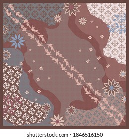 Ethnic scarf pattern with leaf design ornament. Hijab fashion
