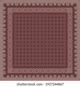 Ethnic scarf pattern on maroon color. Hijab design motif