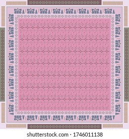 Ethnic scarf pattern with tribal ornament on pink. Hijab motif