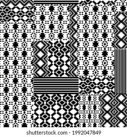 
patrones étnicos de bufanda color blanco negro con forma básica
