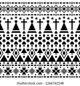 Ethnic seamles pattern vector. Aztec, bohemian, inca, navajo, indian, mexican art design for Christmas event Background etc in monochrome color. EPS 10