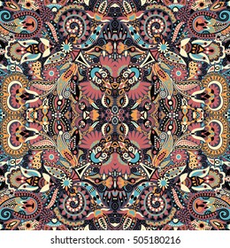Ethnic seamless background, floral pattern in Ukrainian traditional style, freehand vector illustration
