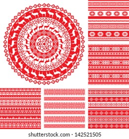 ethnic seamless background set collection. vector textures in red and white colors