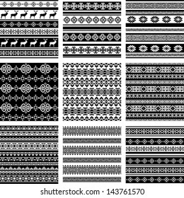 ethnic seamless background set collection. vector textures in black and white colors