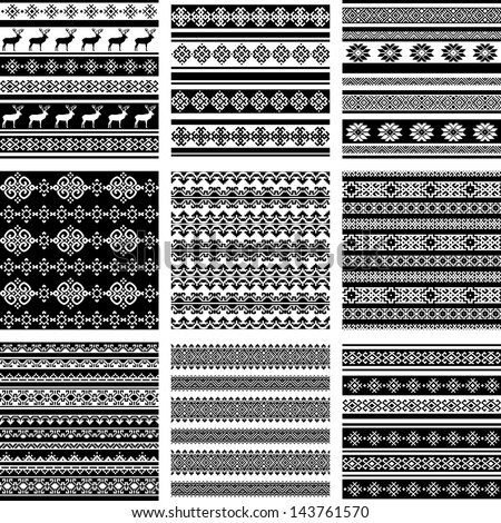 ethnic seamless background set collection. vector textures in black and white colors