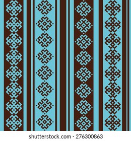 ethnic seamless background. vertical texture in blue and brown colors