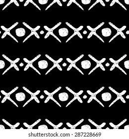 Ethnic seamless black and white background. Tribal illustration. Handmade. Doodle. Simple vector.