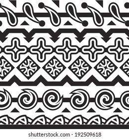 Ethnic seamless black and white pattern with repeated shapes and lines