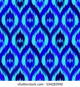 Ethnic seamless blue pattern. Boho textile print. Geometric wallpaper with abstract tile and elements. Winter background.