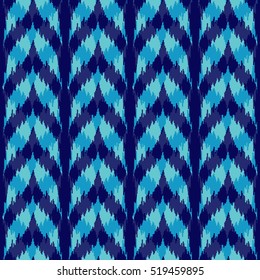 Ethnic seamless blue striped pattern. Boho textile print. Geometric wallpaper with abstract pigtails.