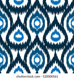 Ethnic seamless blue and white pattern. Boho textile print. Geometric wallpaper with abstract drops.