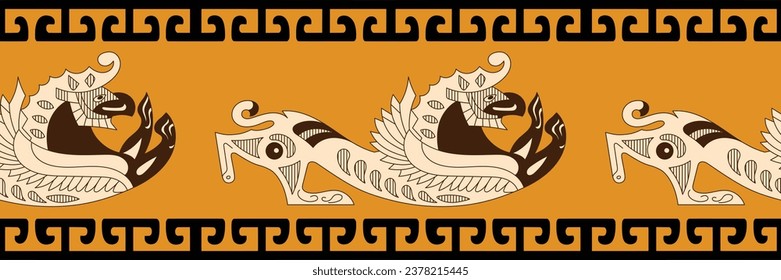 Ethnic seamless border, ancient Scythian art, vector design, banner 