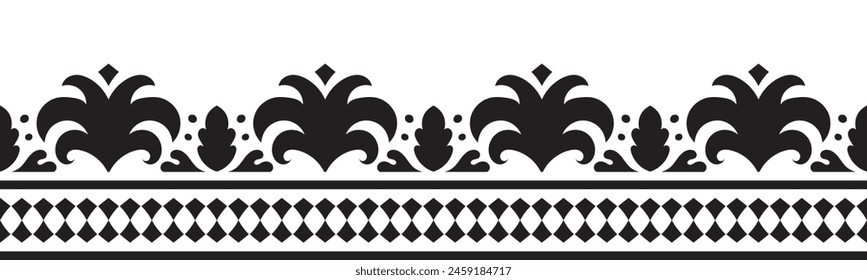 Ethnic seamless border pattern. Ornament vector illustration. Classic ornate element. Baroque floral vintage style. Decorative border design for frame, textile, fabric, clothing, carpet, curtain, rug.