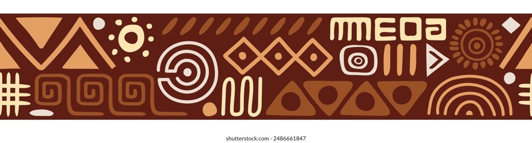 Ethnic seamless border, primitive ethnic elements, vector design, banner 