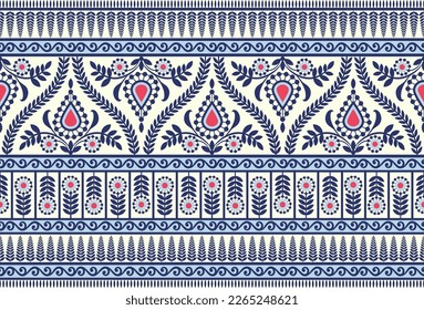 Ethnic Seamless borders and flower ornament, motif draws working illustration flowers and ornament motif India design elements Neckline pattern , repeat the floral texture