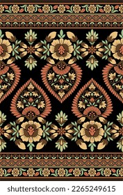 Ethnic Seamless borders and flower ornament, motif draws working illustration flowers and ornament motif India design elements Neckline pattern , repeat the floral texture