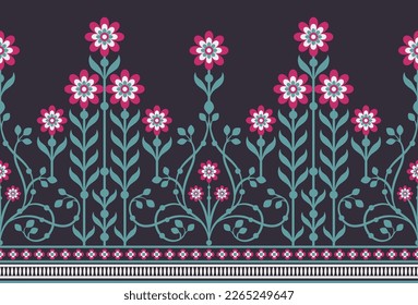 Ethnic Seamless borders and flower ornament, motif draws working illustration flowers and ornament motif India design elements Neckline pattern , repeat the floral texture