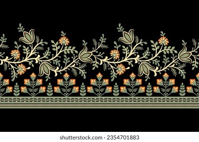 Ethnic Seamless borders and flower ornament motif draws working illustration flowers and 
ornament motif design elements Neckline pattern lace embroidery textile floral