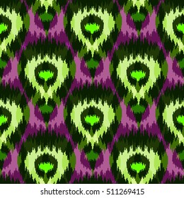 Ethnic seamless bright pattern. Boho textile print. Geometric wallpaper with abstract peacock feathers.