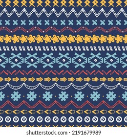 Ethnic Seamless Colorful Pattern. Hand Drawn Doodle Tribal Geometric Ornamental Background. Abstract Traditional Decorative Ornament.