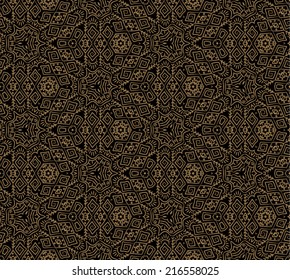 Ethnic seamless dark pattern. Abstract oriental ornament gold on black.