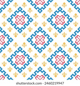 Ethnic seamless design.Geometric folklore ornament.Beautiful tribal ethnic vector texture.Cross stitch seamless textile embroidery. Scandinavian folk pattern for products,fabric,wrapping,print,deco.