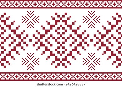 Ethnic seamless design.Geometric pixel ornament design.Beautiful tribal ethnic vector texture.Cross stitch seamless textile embroidery.Scandinavian folk pattern for products,fabric,wrapping,print,deco