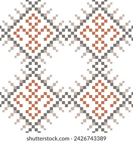 Ethnic seamless design.Geometric pixel ornament design.Beautiful tribal ethnic vector texture.Cross stitch seamless textile embroidery.Tradition folk pattern for print products,fabric,home deco,tile.