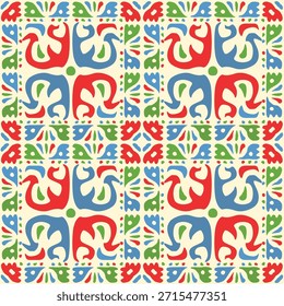 Ethnic seamless embroidery pattern in the slavonic style. Decorative wallpaper or fabric print. Wood painting or fresco ornament. Ancient Russian traditional folk costume style. Vector background