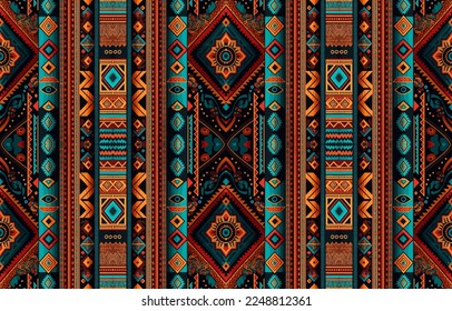 Ethnic seamless fabric pattern. Abstract traditional folk antique vintage retro graphic line. Fabric textile vector illustration ornate elegant luxury style. Art print for clothing, background.