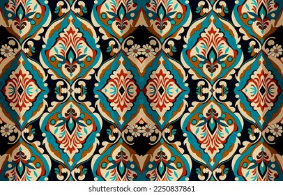 Ethnic seamless fabric pattern. Abstract traditional folk antique vintage retro graphic line. Fabric textile vector illustration ornate elegant luxury style. Art print for clothing, background.