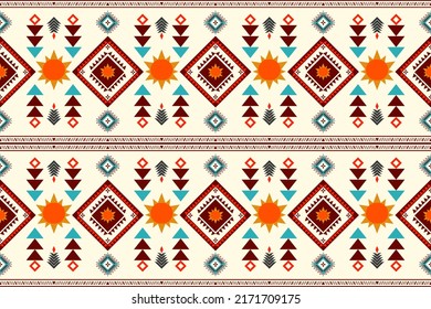Ethnic seamless fabric pattern design decorated with geometric shapes.  for clothing and print design