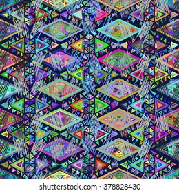 Ethnic seamless geometric pattern. Bright colored structure of the traditional folk forms. 