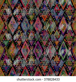 Ethnic seamless geometric pattern. Bright colored structure of the traditional folk forms. 