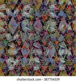 Ethnic seamless geometric pattern. Bright colored structure of the traditional folk forms. For the design and decoration background, wallpaper, packaging, fabrics, textiles.