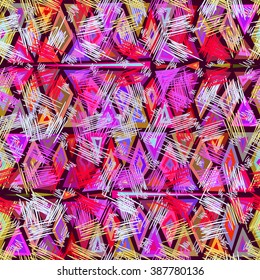 Ethnic seamless geometric pattern. Bright colored structure of the traditional folk forms, hand drawn background. 