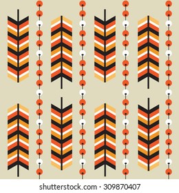 ethnic seamless geometric pattern with feathers