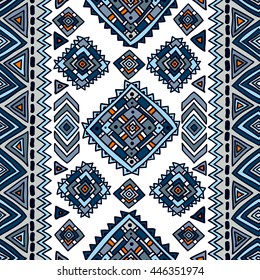Ethnic seamless geometric pattern, traditional tribal motifs in folk style, color texture, background.