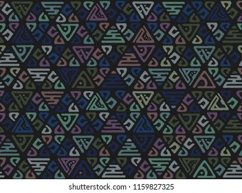 Ethnic seamless geometric pattern of triangles in the tribe style. Decorative monotonous patchwork background for Wallpaper or print onto fabric. Vector texture