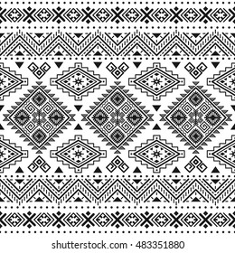 Patrón monocromo sin fisuras étnico. Fondo geométrico azteca. Impresión tribal. Tejido navajo. Papel mural abstracto moderno. Ilustración vectorial. Para papel, diseño textil.